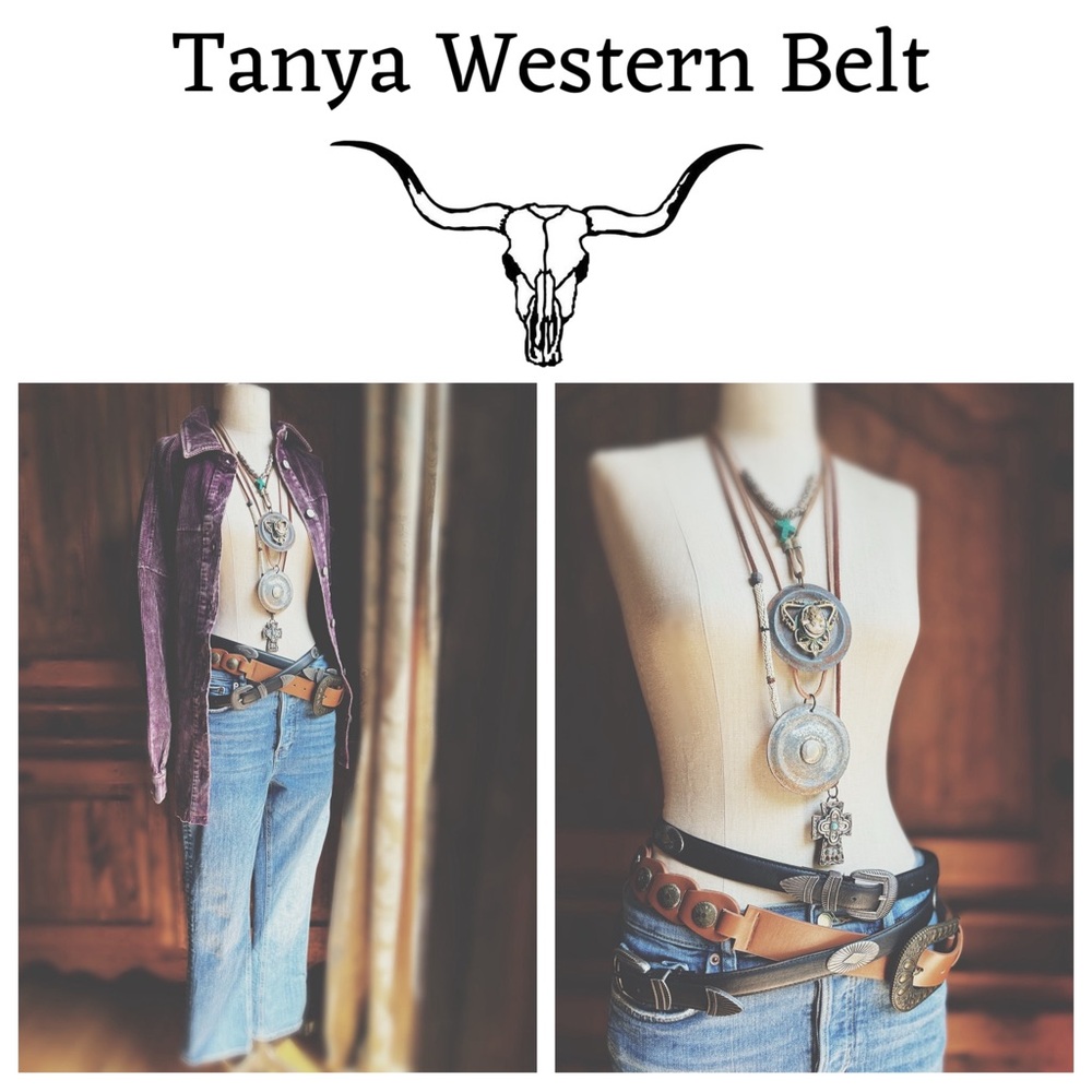 Tanya Western Concho Belt | Black Faux Leather | Silver-Tone Filigree